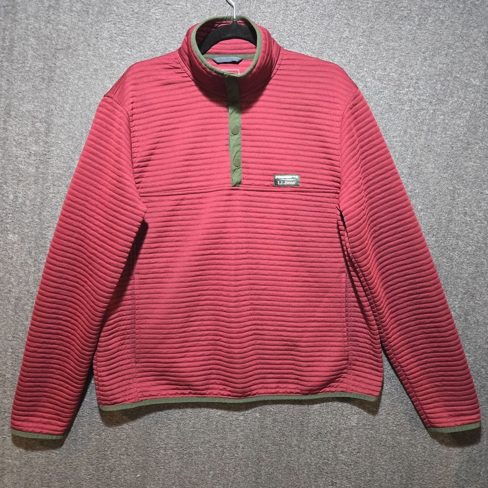 LL Bean Airlight Knit Snap Pullover Ribbed Mens Large Slightly Fitted Maroon